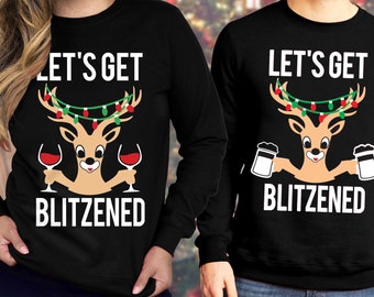 LET'S GET BLITZENED Ugly Christmas Sweater Color Unisex Wine or Beer Shirt, Ugly Christmas Sweaters, funny Christmas shirts, ugly sweaters