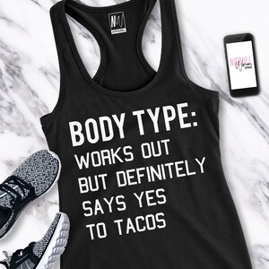 Typ nadwozia kocha pączki treningu Tank Top czarny, trening koszulki, siłownia zbiornika, treningu ubrania, Workout zbiorniki dla kobiet, Joga ubrania, akwarium Tacos zdjęcie 3