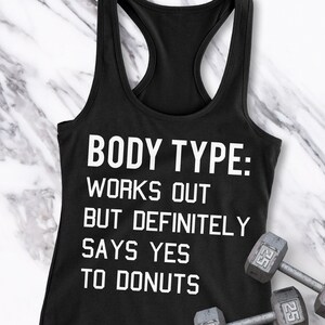 Typ nadwozia kocha pączki treningu Tank Top czarny, trening koszulki, siłownia zbiornika, treningu ubrania, Workout zbiorniki dla kobiet, Joga ubrania, akwarium Tacos zdjęcie 1