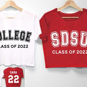 GEPERSONALISEERDE COLLEGE AFSTUDEER Shirt of Crop Top, Your College & Graduation Class, aangepaste afstuderen shirts, klasse van 2023 tshirt, afgestudeerd
