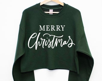 MERRY CHRISTMAS Cropped Ugly Christmas Sweater for Women, Christmas Shirts for Women, Christmas tshirts, womens ugly Christmas sweaters