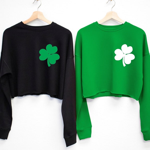 SHAMROCK POCKET PRINT St. Patrick's Day Cropped Sweater, St. Patty's Day Shirt women, Women's St Patricks Day Shirt Crop, shirts for women