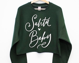 SANTA BABY Cropped Ugly Christmas Sweater for Women, Womens funny Christmas shirts, santa baby crop top ugly Christmas sweater women