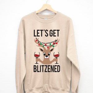 Let&#39;s Get Blitzened Wine Christmas Sweater for Women, Womens Christmas sweatshirts, ugly Christmas sweaters, Christmas party shirt, wine tee