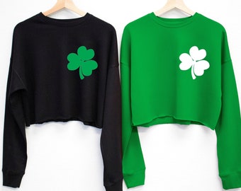 SHAMROCK POCKET PRINT St. Patrick's Day Cropped Sweater, St. Patty's Day Shirt women, Women's St Patricks Day Shirt Crop, shirts for women