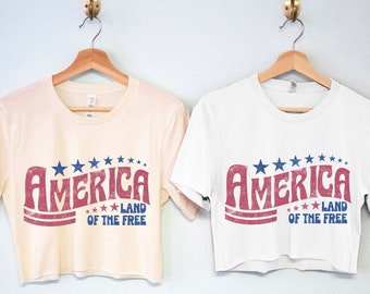 AMERICA 4th of JULY Crop Top, womens retro shirts, patriotic shirts women, 4th of July shirt, fourth of July crop tops, America shirts women