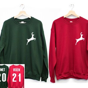 POCKET REINDEER CUSTOM Christmas Sweatshirts - Pick Name & Number, Christmas Party shirts, ugly Christmas sweaters, xmas, reindeer shirts