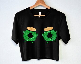 GLITTER Pots of Gold St Patrick's Day Crop Top Shirt, Womens St Pattys Day Shirts, St Patricks Day Crop Shirt, St Patrick Day cropped tshirt