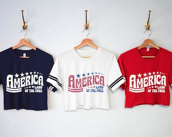AMERIKA 4 juli Crop Top Randig, patriotiska skjortor kvinnor, dam 4 juli-skjorta, fjärde juli-crop tops, amerikanska skjortor för kvinnor