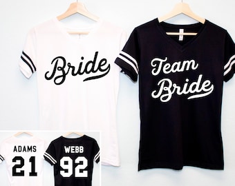 BRIDE & BRIDESMAID Team Shirts Custom Names and Numbers Bachelorette Party T-Shirts weddings, maid of honor wedding tshirts, bridesmaid gift