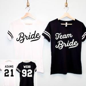 BRIDE & BRIDESMAID Team Shirts Custom Names and Numbers Bachelorette Party T-Shirts weddings, maid of honor wedding tshirts, bridesmaid gift