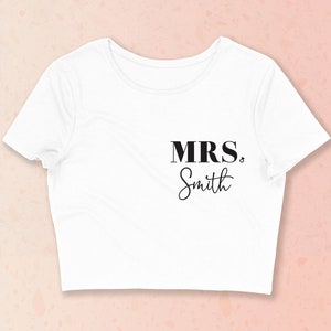 PERSONALIZED BRIDE SHIRT Crop Top, Honeymoon T-shirt, custom Bride shirts, mrs shirt, engagement gifts, bride cropped top tee, wedding gifts
