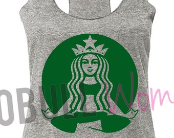 STARBUFF PARODY YOGA Workout Tank Top Heather Gray - Green Print, Workout Clothes, Workout Tanks, Gym Tank, Yoga, Workout Shirts, Yoga