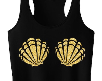 MERMAID Gold Sea Shells Tank Top, Choose Color, Mermaid Tanks, Summer, Beach Tank Tops