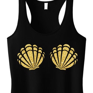 MERMAID Gold Sea Shells Tank Top, Choose Color, Mermaid Tanks, Summer, Beach Tank Tops