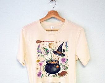 WITCH'S BREW Crop Top Shirt, women's Halloween t-shirt, womens Witch Halloween shirts, Halloween crop top tees, witch cropped tops