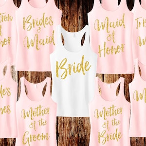GOLD Hochzeit TANKS Glitzer Schrift Print, Brautjungfer Tank, Trauzeugin Hemd, Hochzeit, Braut Hemden, Brautjungfer, Trauzeugin, Braut