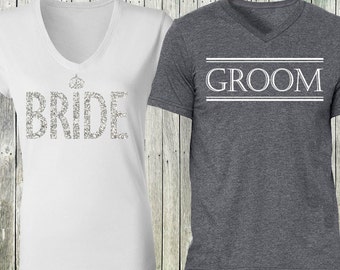 Bride Shirt + Groom Shirt Special Deal, Bride Vneck, Wedding shirt, groom, Groom shirt, wedding, Honeymoon Shirts, Bride and Groom Shirts