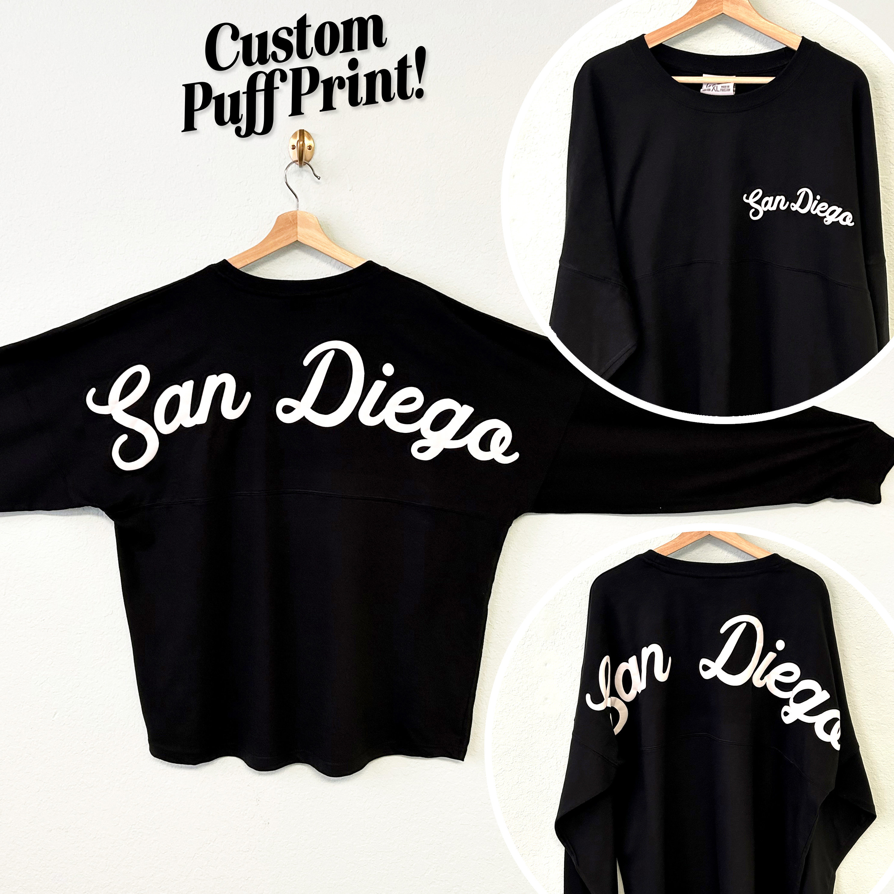 CUSTOM PUFF PRINT Long Sleeve Jersey Tee With Oversize Back