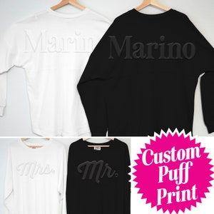 CUSTOM Name MR. & MRS. Shirts Long Sleeve, Puff Print Wedding Sweatshirts, Embossed Honeymoon Shirts, matching Bride Groom, bridal gift