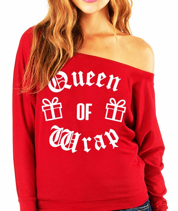 QUEEN OF WRAP Women's Ugly Christmas Sweatshirt off Shoulder, Ugly