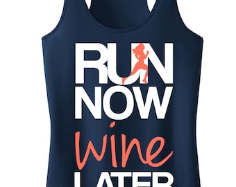 RUN Now WINE Later Tank Top Navy with Coral, Workout Clothing, running Tanks, Gym Tank, marathon, Runners Tank Top, Workout Shirt, Fitness