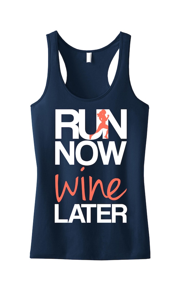 RUN Now WINE Later Tank Top Navy with Coral, Workout Clothing, running Tanks, Gym Tank, marathon, Runners Tank Top, Workout Shirt, Fitness