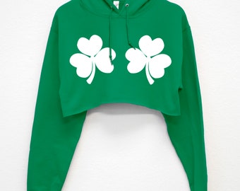 SHAMROCKS BIKINI St. Patrick's Day Cropped Hoodie, St Patty's Day crop hoodies, womens St Patricks Day sweatshirt, shamrock shirts for women