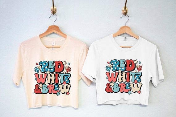 RED WHITE & BREW Crop Top, womens retro shirts, patriotic shirts women, 4th of July shirt, fourth of July crop tops, America shirt for women