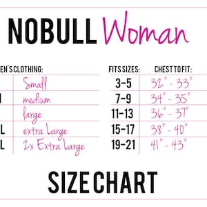 May include: Size chart for women's clothing with measurements in inches. The chart shows the corresponding chest size for each size, from small to 2x extra large.