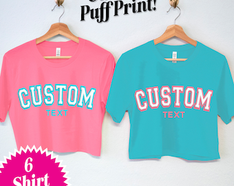 Summer Vibes PUFF PRINT CUSTOM Crop Tops, Small Business Shirts, women's customized shirts, girls custom puffed print cropped t-shirts