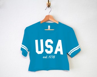 VENDITA!! Top cortistici USA, camicie crop top del 4 luglio, camicie americane, camicie da donna del 4 luglio, top corti del Giorno dell'Indipendenza