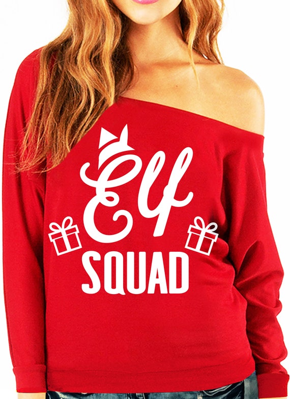 ELF SQUAD off Shoulder Ugly Christmas Sweatshirt for Women, Elf