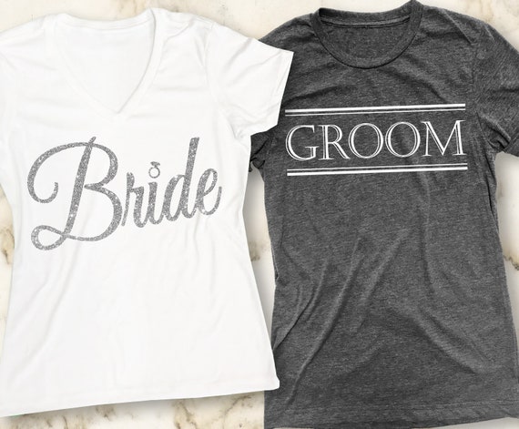 BRIDE & GROOM SHIRTS Set Cursive, Matching Couples Shirts, Honeymoon, Bride and Groom T-shirts, Groom shirt, bride shirt, wedding gifts