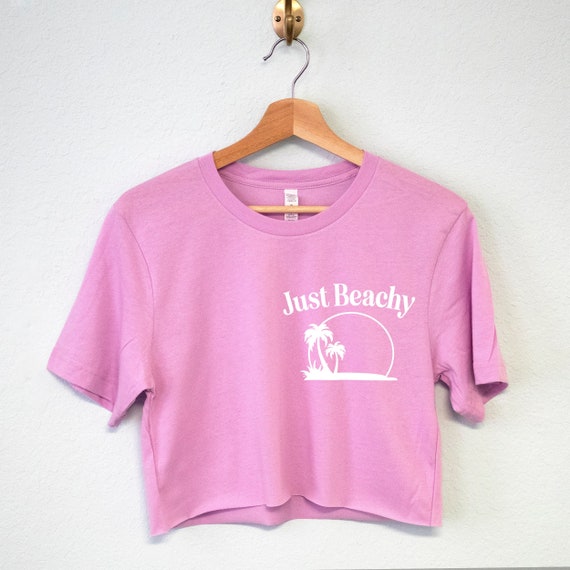 JUST BEACHY Women's Beach Shirt, just beachy beach crop top shirt, vacation shirts for women, women beach shirts, womens vacation clothes