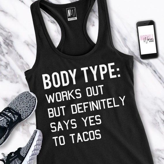 BODY TYPE Loves PIZZA Workout Tank Top Black, Workout Shirts, Gym