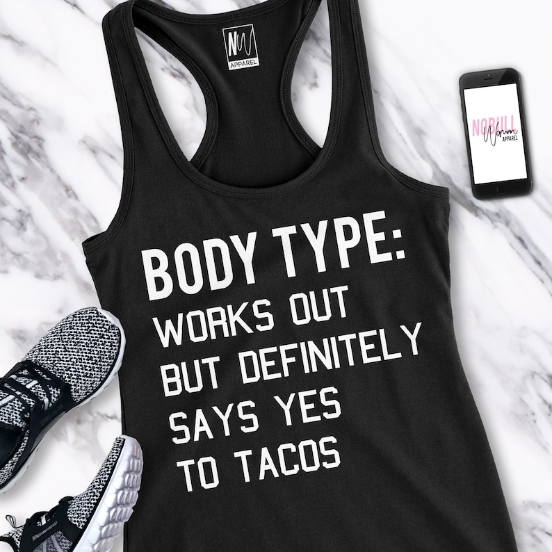 Typ nadwozia kocha pączki treningu Tank Top czarny, trening koszulki, siłownia zbiornika, treningu ubrania, Workout zbiorniki dla kobiet, Joga ubrania, akwarium Tacos zdjęcie 3