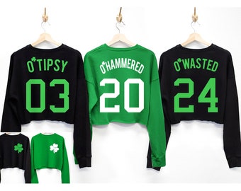 O'Wasted St. Patrick's Day Drinking Team Cropped Sweater - 6 Names to Pick, St. Pattys Day Shirt, St. Paddy's Day, Shamrock, Drinking Shirts