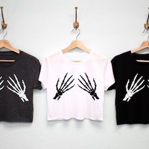 Skeleton Hands Halloween Crop Top, Halloween Shirt, Skeleton Crop Top, Skeletons t-shirts, Halloween cropped tops, Fall shirts, fall clothes