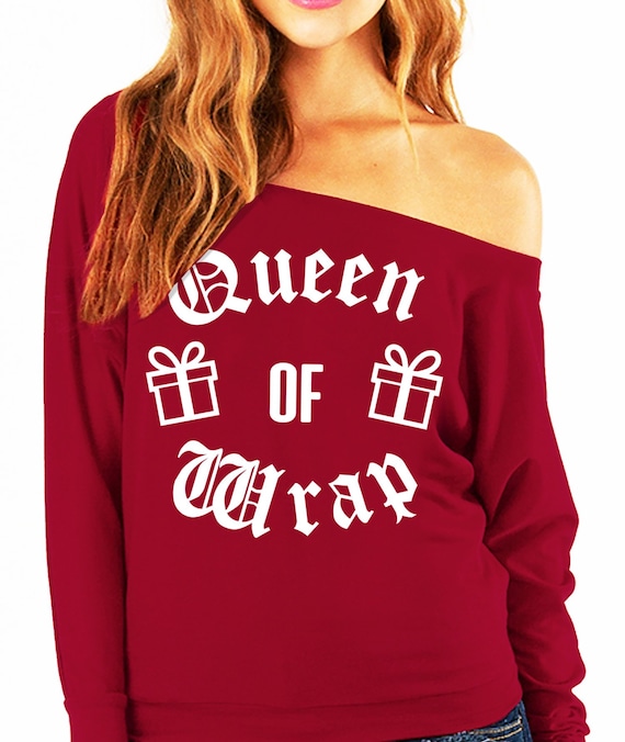 QUEEN OF WRAP Women's Ugly Christmas Sweatshirt off Shoulder, Ugly