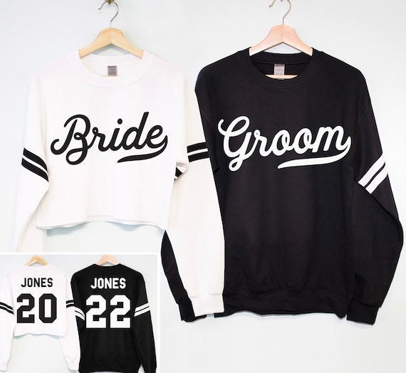 BRIDE Cropped Sweater GROOM Sweatshirt CUSTOM Names Numbers Set Couples Shirts Honeymoon Tshirts Matching Bride and Groom Sweatshirts Etsy