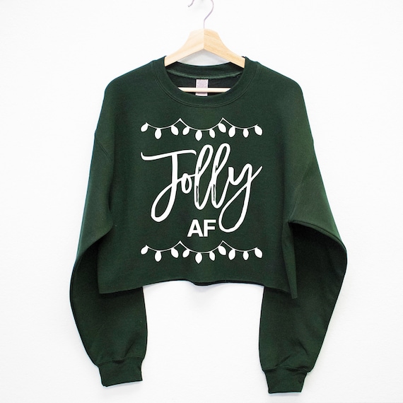 JOLLY AF Cropped Ugly Christmas Sweater for Women, Women Funny