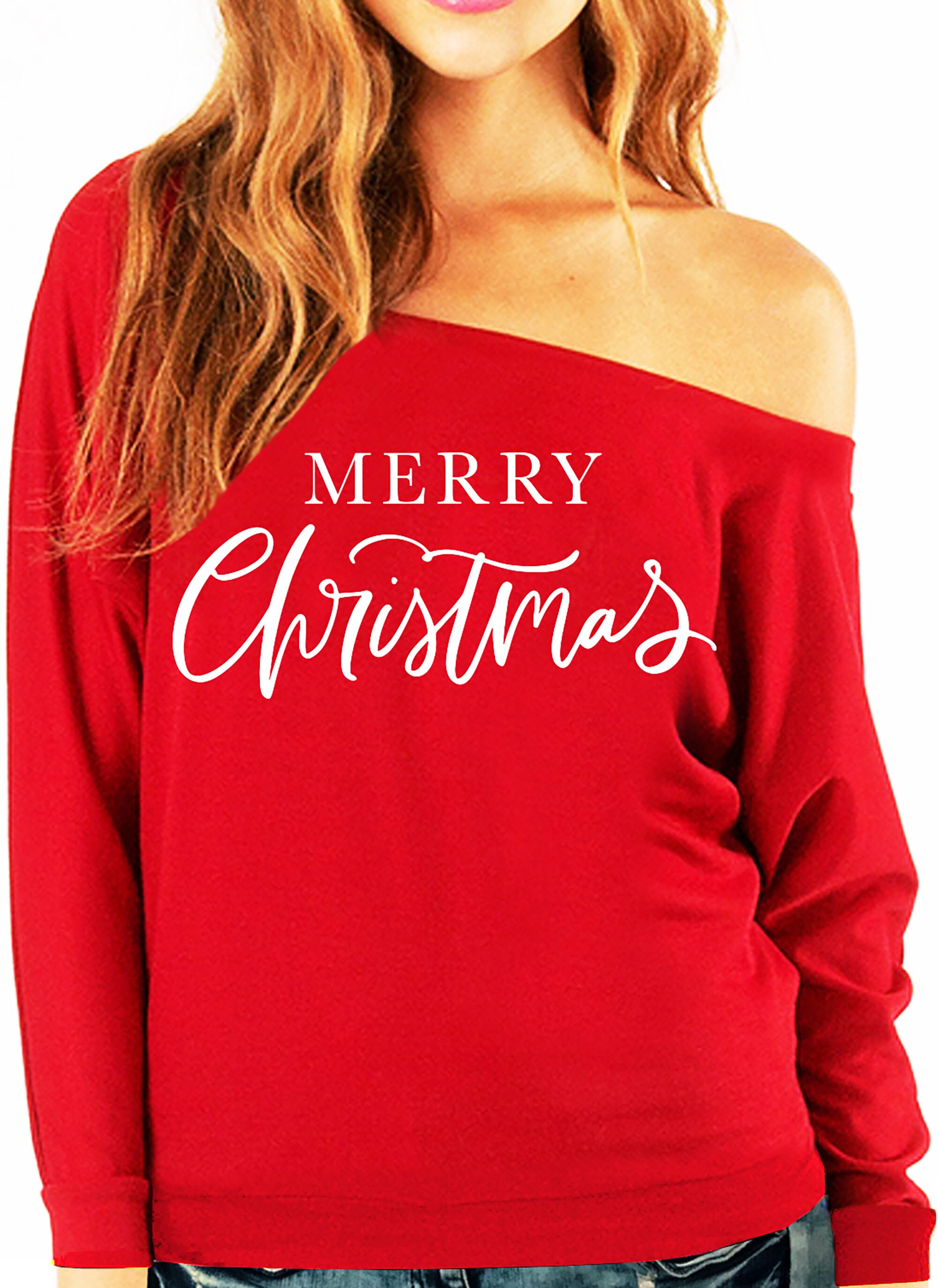 off the shoulder christmas sweatshirt