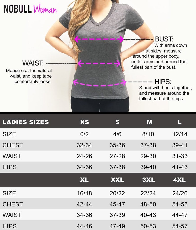 Puede incluir: Una tabla de tallas para ropa de mujer con medidas para el busto, la cintura y las caderas en pulgadas. La tabla incluye las tallas XS, S, M, L, XL, XXL, 3XL y 4XL.