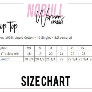May include: Size chart for a crop top made of 100% liquid cotton. The chart shows measurements in inches for chest and body length for sizes XS, S, M, L, XL, 2XL, and 3XL.