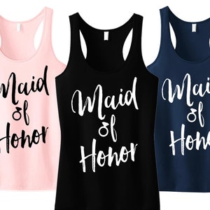 Damigella d'onore Tank Top 1 colore Script stampa - Scegli colore, damigelle, sposa Canotta, camicia di damigella d'onore, damigella d'onore serbatoio, addio al nubilato