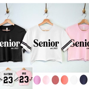 HIGH SCHOOL SENIOR 2023 Shirts Crop Tops Custom Name & Numbers, personalized senior 2023 t-shirts, girls high school seniors varsity shirts