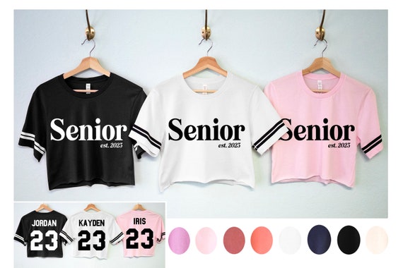 HIGH SCHOOL SENIOR 2023 Shirts Crop Tops Custom Name & Numbers, personalized senior 2023 t-shirts, girls high school seniors varsity shirts