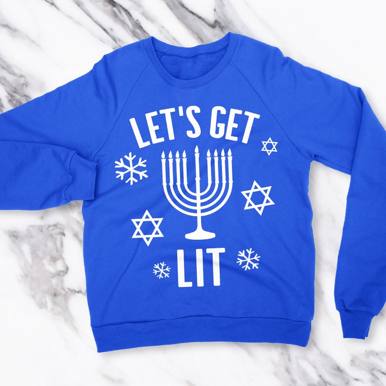 LET'S GET LIT Hanukkah Sweatshirt Unisex Hanukkah Sweaters, Funny Hanukkah shirts, menorah Jewish shirts, Hanukkah lit shirts image 1