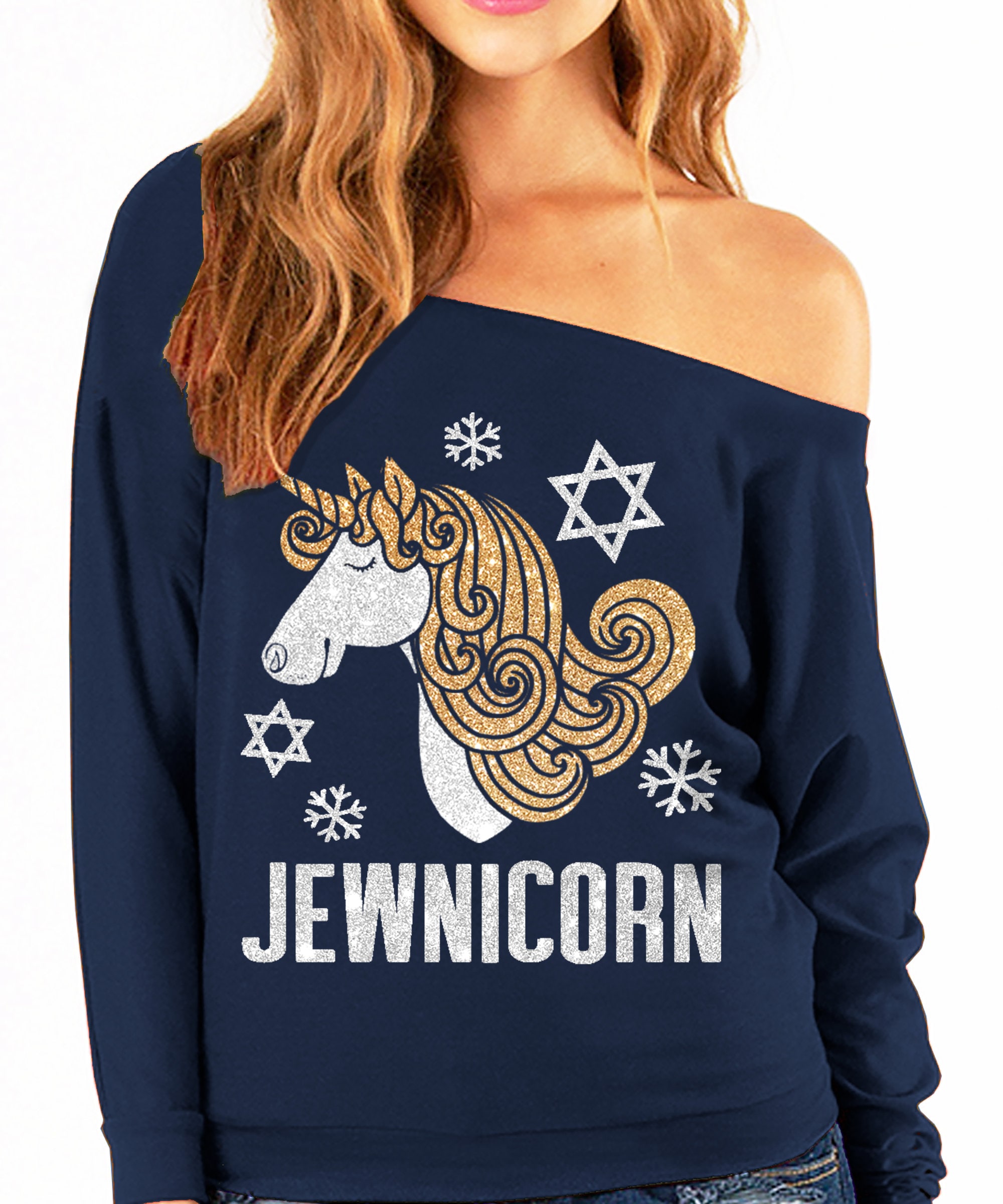 JEWNICORN Hanukkah Slouchy Sweatshirt Gold Silver Glitter Print Hanukkah Sweater Funny Hanukkah Shirts Unicorn Jewish Shirts Etsy